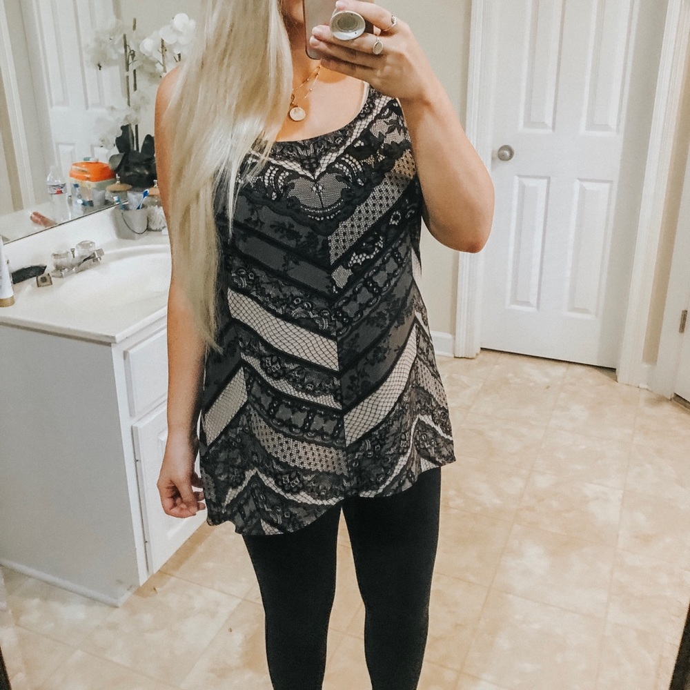 CAbi Black lace long tank top